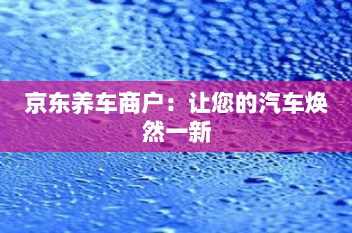 京东养车商户：让您的汽车焕然一新