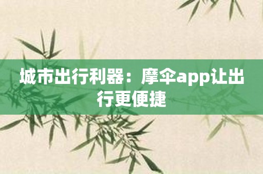 城市出行利器：摩伞app让出行更便捷