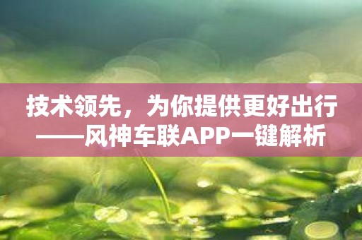 技术领先，为你提供更好出行——风神车联APP一键解析