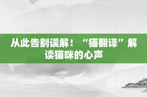 从此告别误解！“猫翻译”解读猫咪的心声