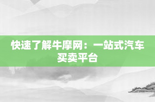 快速了解牛摩网：一站式汽车买卖平台