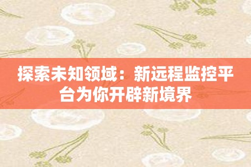 探索未知领域：新远程监控平台为你开辟新境界