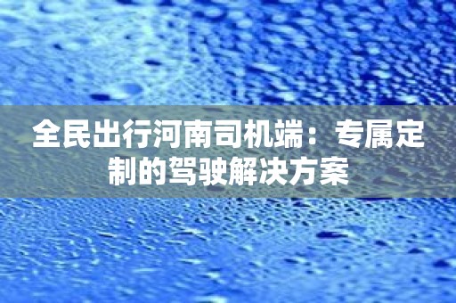 全民出行河南司机端：专属定制的驾驶解决方案