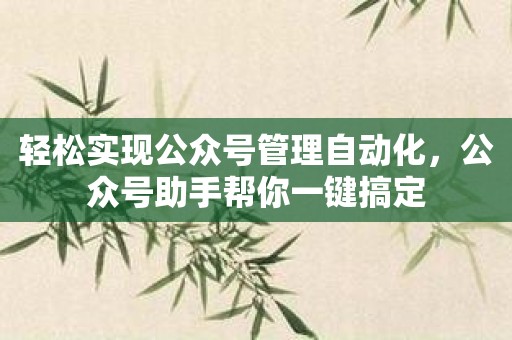 轻松实现公众号管理自动化，公众号助手帮你一键搞定