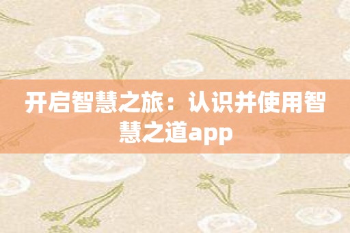 开启智慧之旅：认识并使用智慧之道app