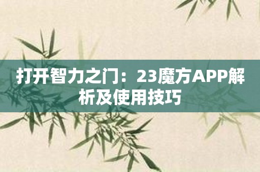 打开智力之门：23魔方APP解析及使用技巧