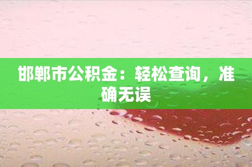 邯郸市公积金：轻松查询，准确无误