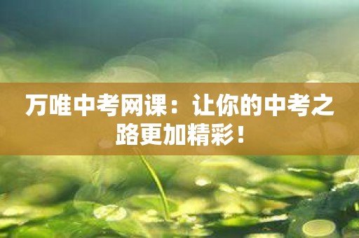 万唯中考网课：让你的中考之路更加精彩！