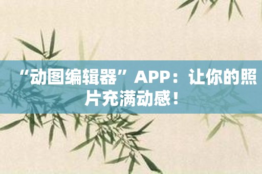 “动图编辑器”APP：让你的照片充满动感！