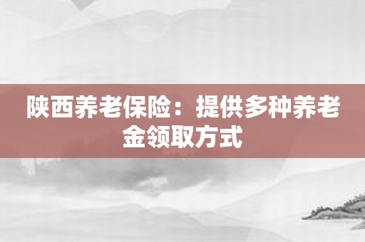 陕西养老保险：提供多种养老金领取方式