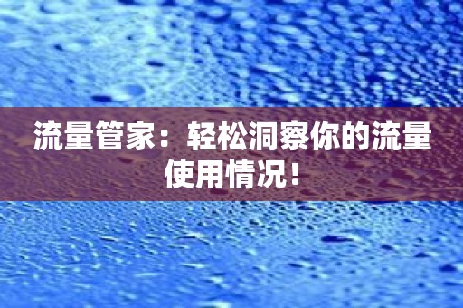 流量管家：轻松洞察你的流量使用情况！