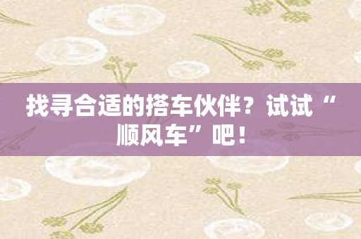 找寻合适的搭车伙伴？试试“顺风车”吧！