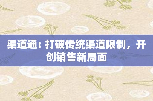 渠道通: 打破传统渠道限制，开创销售新局面