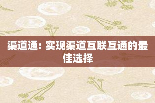 渠道通: 实现渠道互联互通的最佳选择