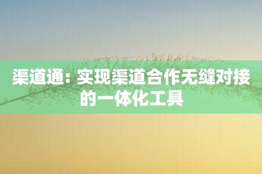 渠道通: 实现渠道合作无缝对接的一体化工具