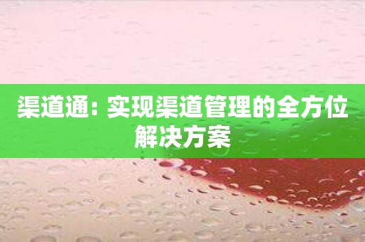 渠道通: 实现渠道管理的全方位解决方案