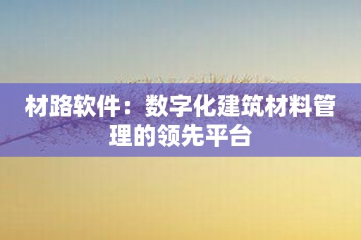 材路软件：数字化建筑材料管理的领先平台