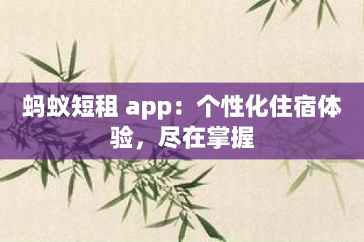 蚂蚁短租 app：个性化住宿体验，尽在掌握