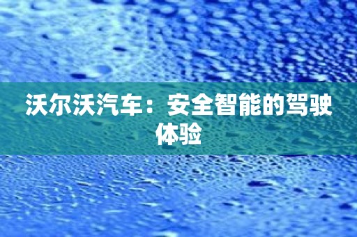 沃尔沃汽车：安全智能的驾驶体验