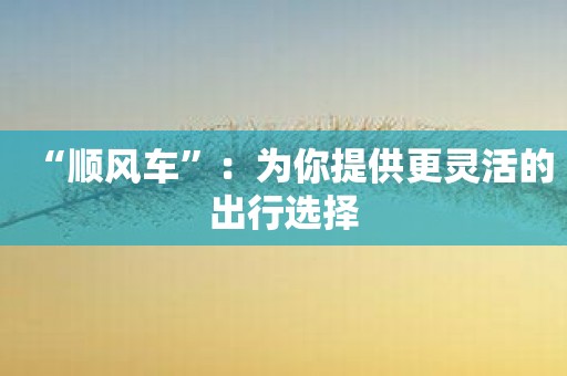 “顺风车”：为你提供更灵活的出行选择