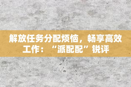 解放任务分配烦恼，畅享高效工作：“派配配”锐评