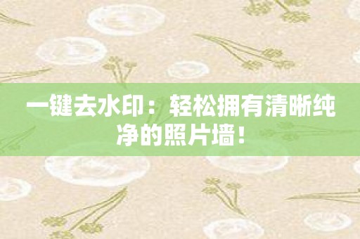 一键去水印：轻松拥有清晰纯净的照片墙！