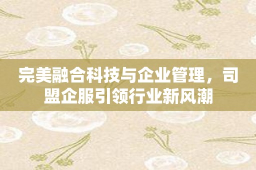 完美融合科技与企业管理，司盟企服引领行业新风潮