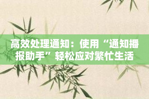 高效处理通知：使用“通知播报助手”轻松应对繁忙生活