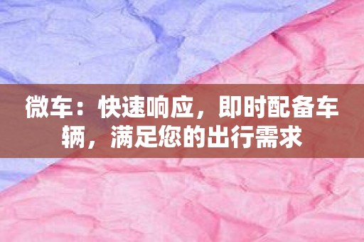 微车：快速响应，即时配备车辆，满足您的出行需求