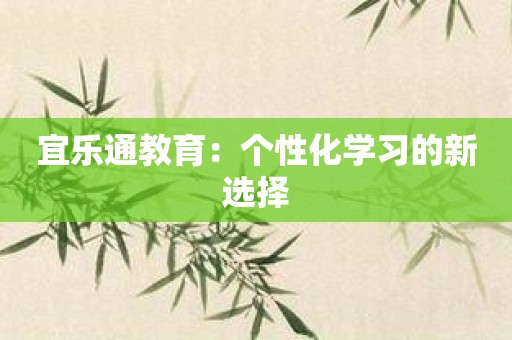 宜乐通教育：个性化学习的新选择