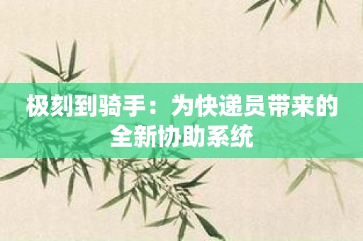 极刻到骑手：为快递员带来的全新协助系统