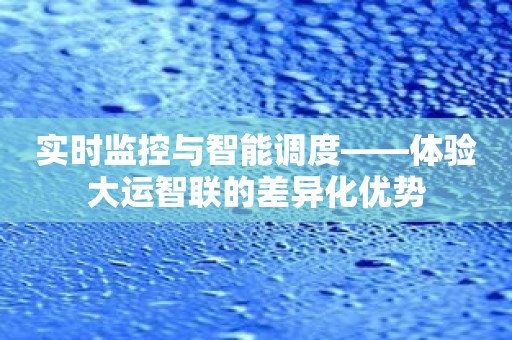 实时监控与智能调度——体验大运智联的差异化优势