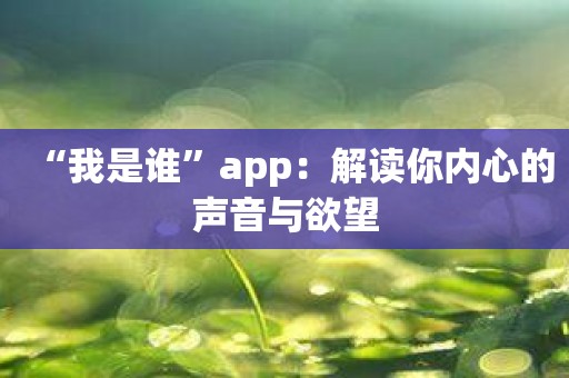 “我是谁”app：解读你内心的声音与欲望