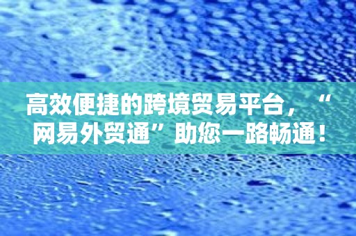 高效便捷的跨境贸易平台，“网易外贸通”助您一路畅通！