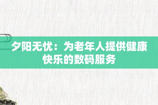 夕阳无忧：为老年人提供健康快乐的数码服务