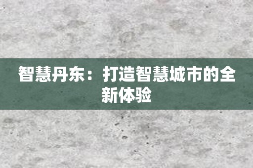 智慧丹东：打造智慧城市的全新体验