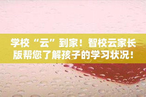 学校“云”到家！智校云家长版帮您了解孩子的学习状况！