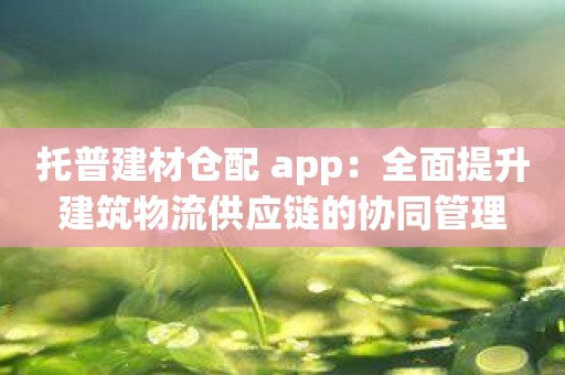 托普建材仓配 app：全面提升建筑物流供应链的协同管理