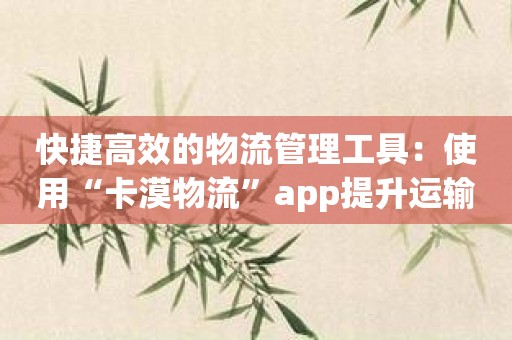 快捷高效的物流管理工具：使用“卡漠物流”app提升运输效率