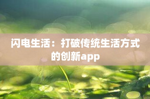 闪电生活：打破传统生活方式的创新app