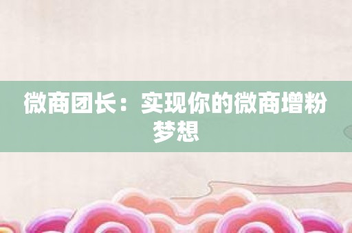 微商团长：实现你的微商增粉梦想