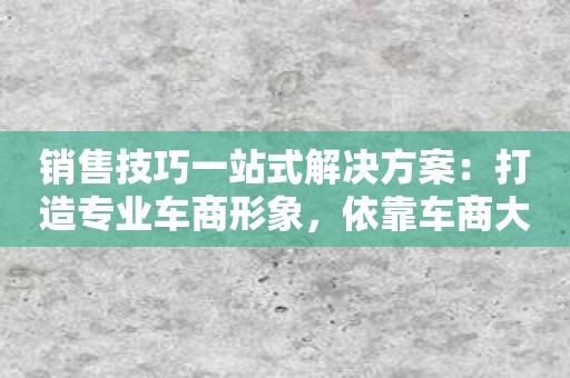 销售技巧一站式解决方案：打造专业车商形象，依靠车商大师