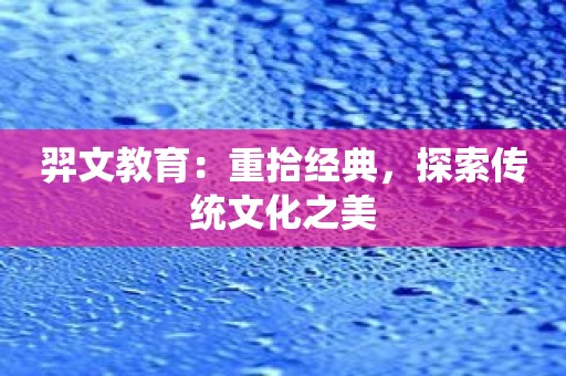 羿文教育：重拾经典，探索传统文化之美