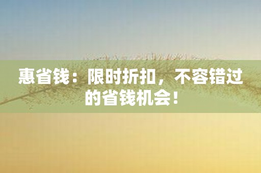 惠省钱：限时折扣，不容错过的省钱机会！