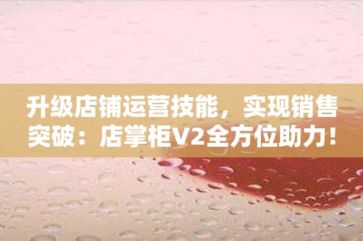 升级店铺运营技能，实现销售突破：店掌柜V2全方位助力！