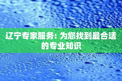 辽宁专家服务: 为您找到最合适的专业知识