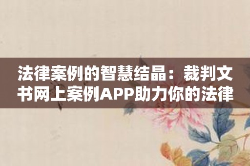 法律案例的智慧结晶：裁判文书网上案例APP助力你的法律实践！