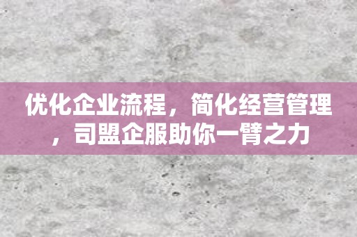 优化企业流程，简化经营管理，司盟企服助你一臂之力