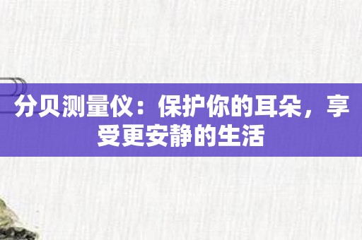 分贝测量仪：保护你的耳朵，享受更安静的生活