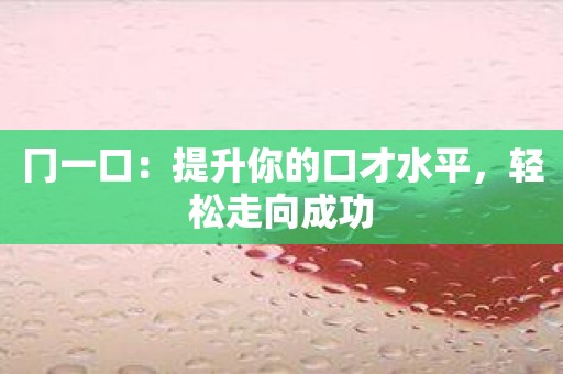 冂一口：提升你的口才水平，轻松走向成功